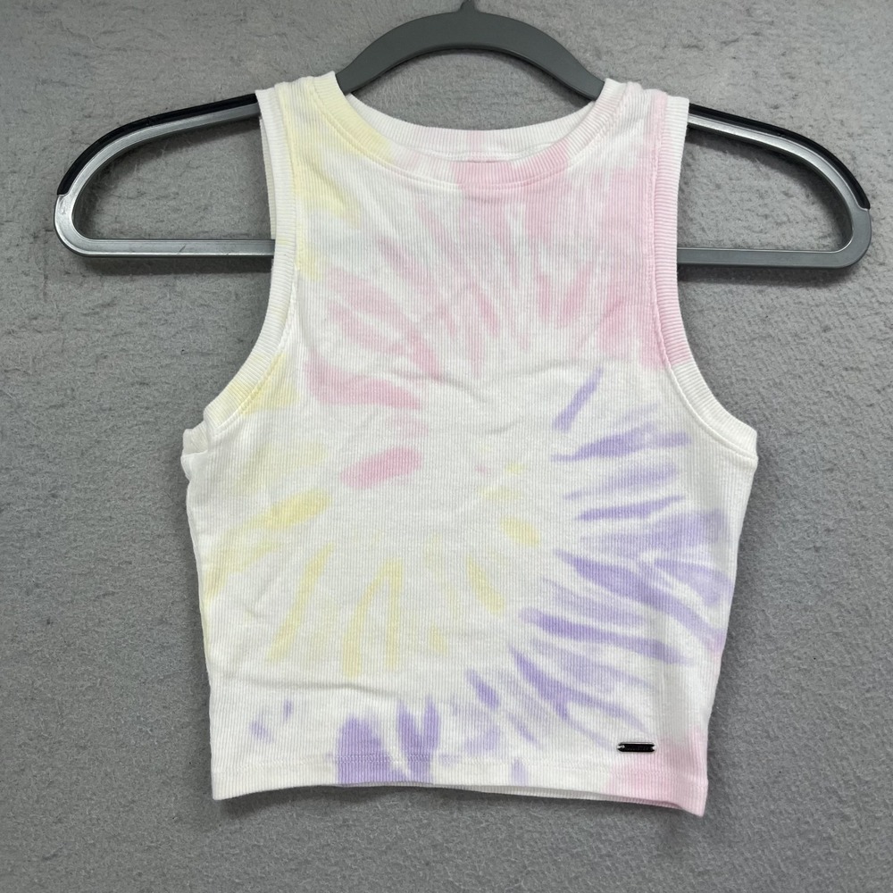 Hollister Tie‎ Dye Crop Top Womens XS Pastel Pink Purple Yellow Ribbed Tank Y2K